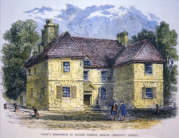 Residencia de William Penn en Second Street, debajo de Chestnut Street, Filadelfia de School American