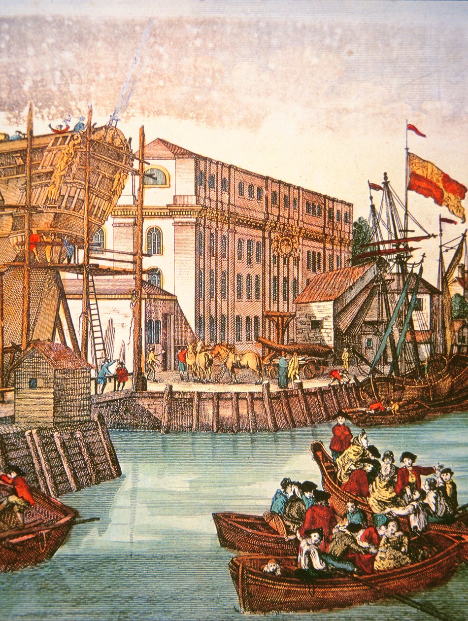Vista del puerto de Nueva York a mediados del siglo XVIII de School American