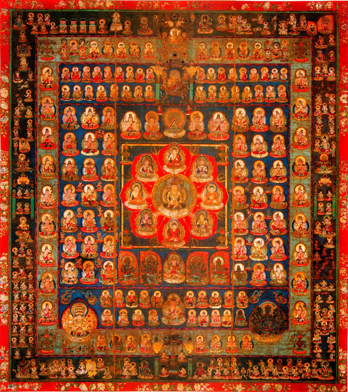 Budismo: Mandala Taizokai (Garbhadhatu) conocido como el Mundo de la Matriz - Gouache de seda anónimo, siglo VIII-IX Dim 187x164,3 cm To-Ji Kioto, Japón de School Asian