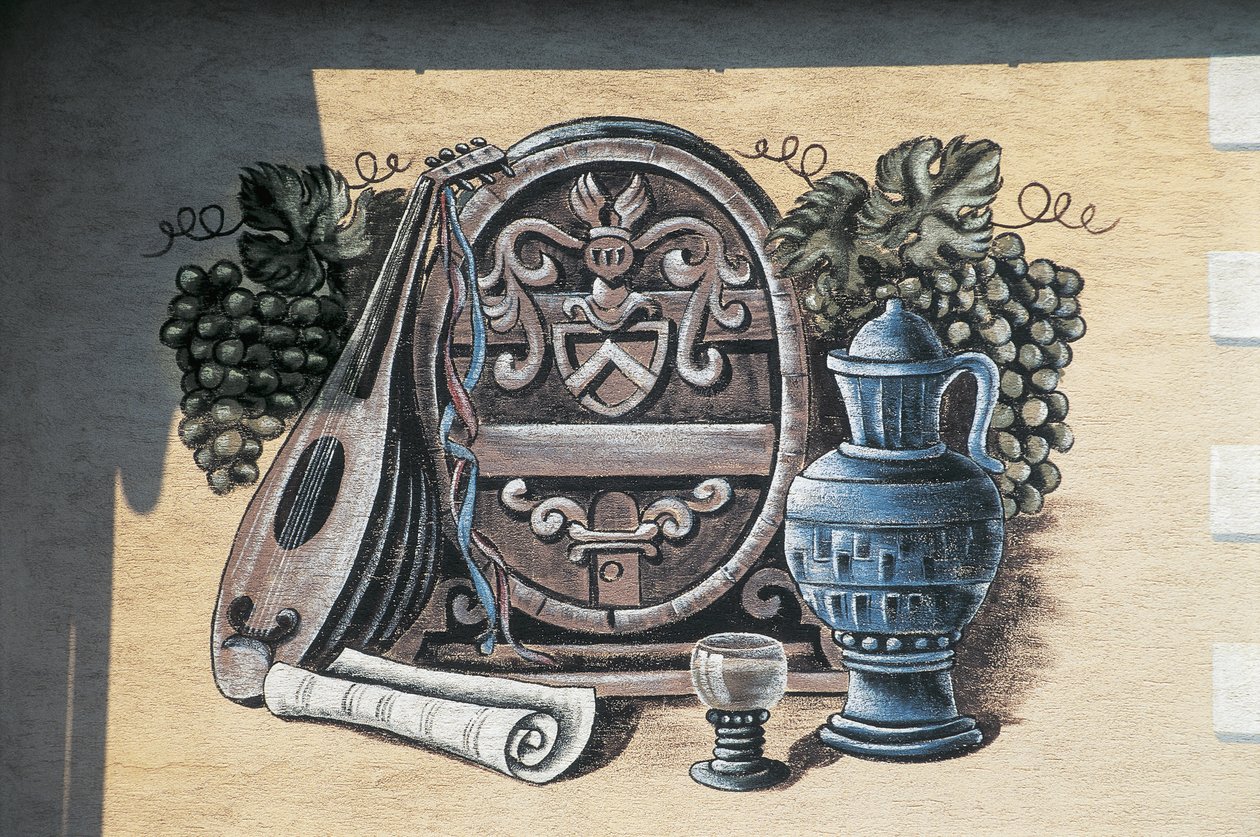 Primer plano de un fresco en una pared, Oberarnsdorf, Wachau, Baja Austria, Austria de School Austrian