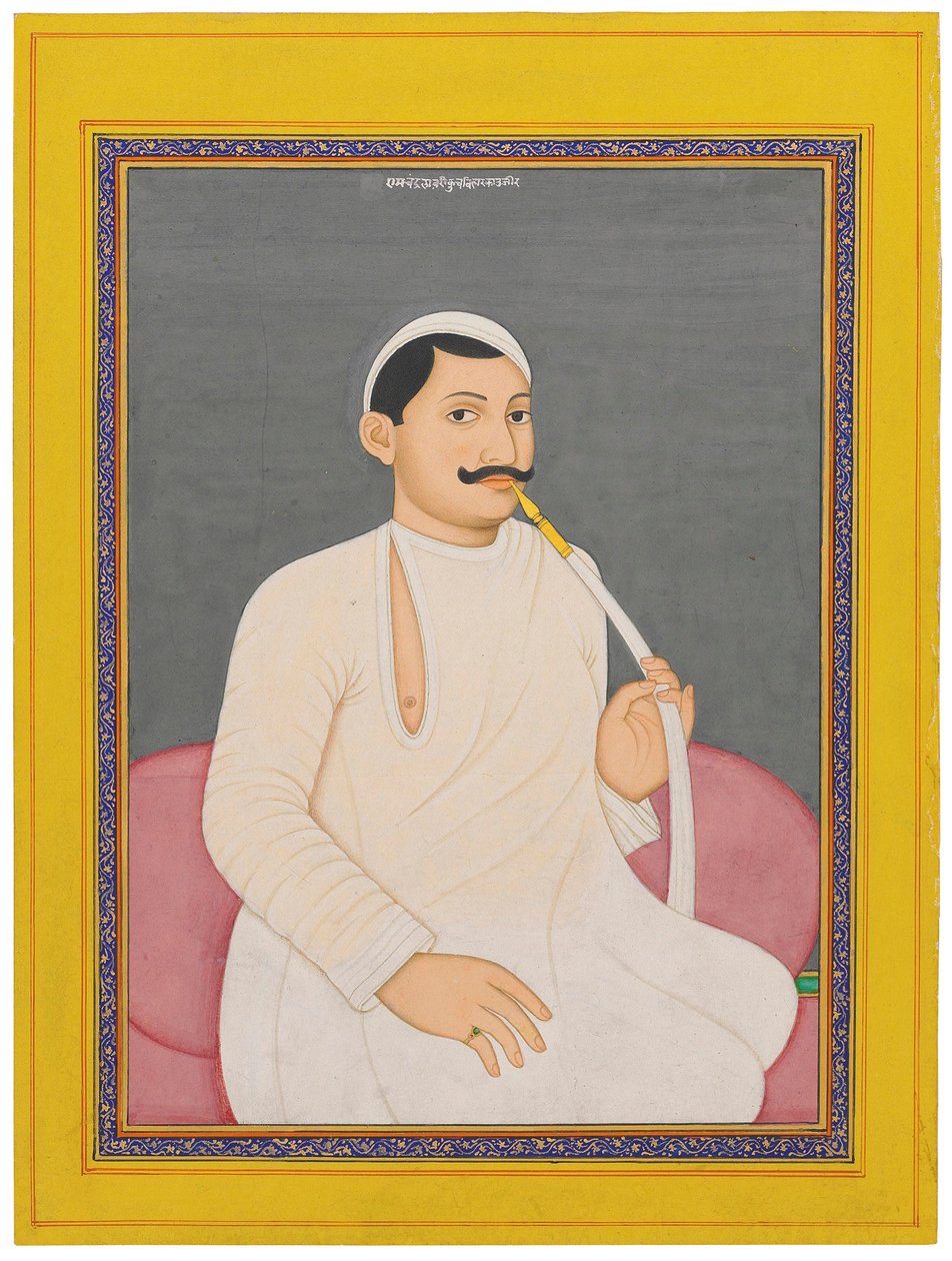 Retrato sentado de Ram Chandra Lahiri, Dewan de Cooch Bewar (1829 - 1842, c. 1840) (pigmentos opacos realzados con oro sobre papel) de School Bengali