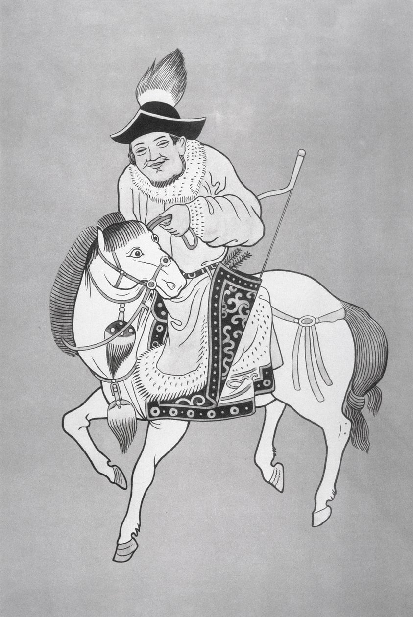 Arquero a caballo mongol, según un dibujo chino de School Chinese