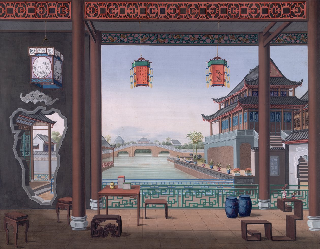 Agregar. O. 2194 Dibujo del interior de la casa de un funcionario chino de School Chinese
