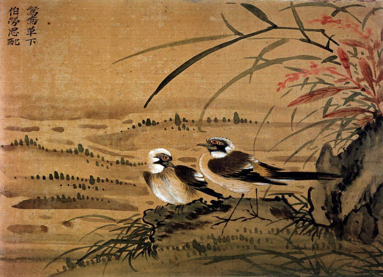 Arte de China: Pájaros. Pintura en seda por Li Youen Kien del siglo XVI. París, BN de School Chinese