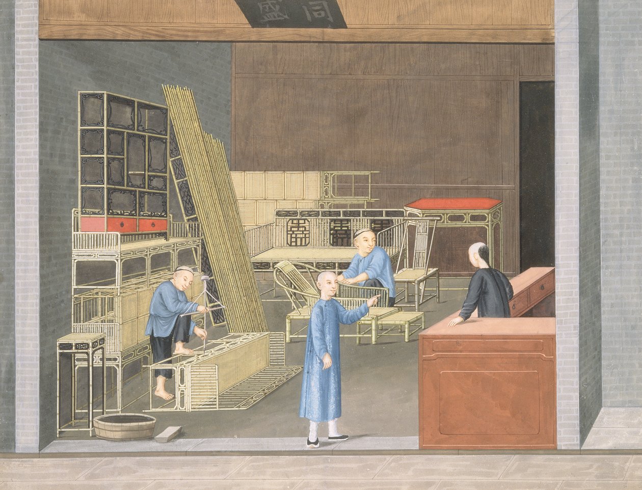 Tienda de muebles de bambú (gouache y acuarela sobre papel) de School Chinese