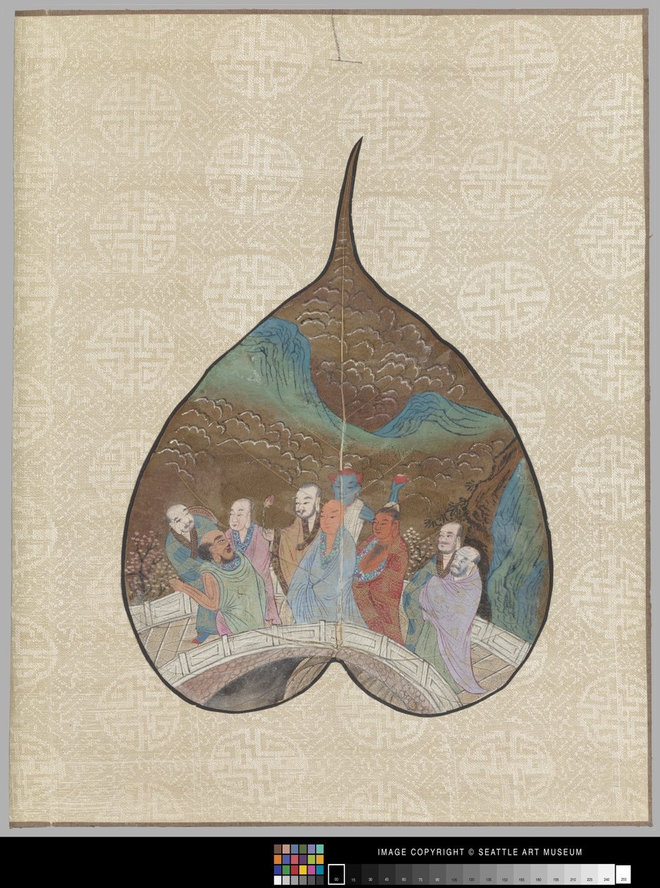Hoja de Bodhi con pintura de Luohan de School Chinese