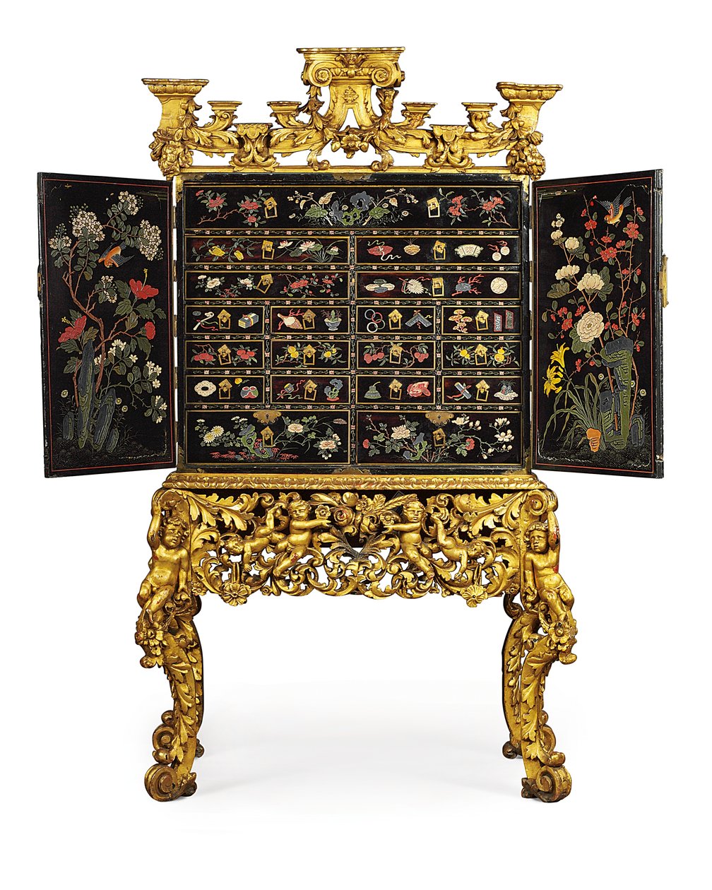 Gabinete de exportación chino sobre soporte William y Mary, finales del siglo XVII de School Chinese