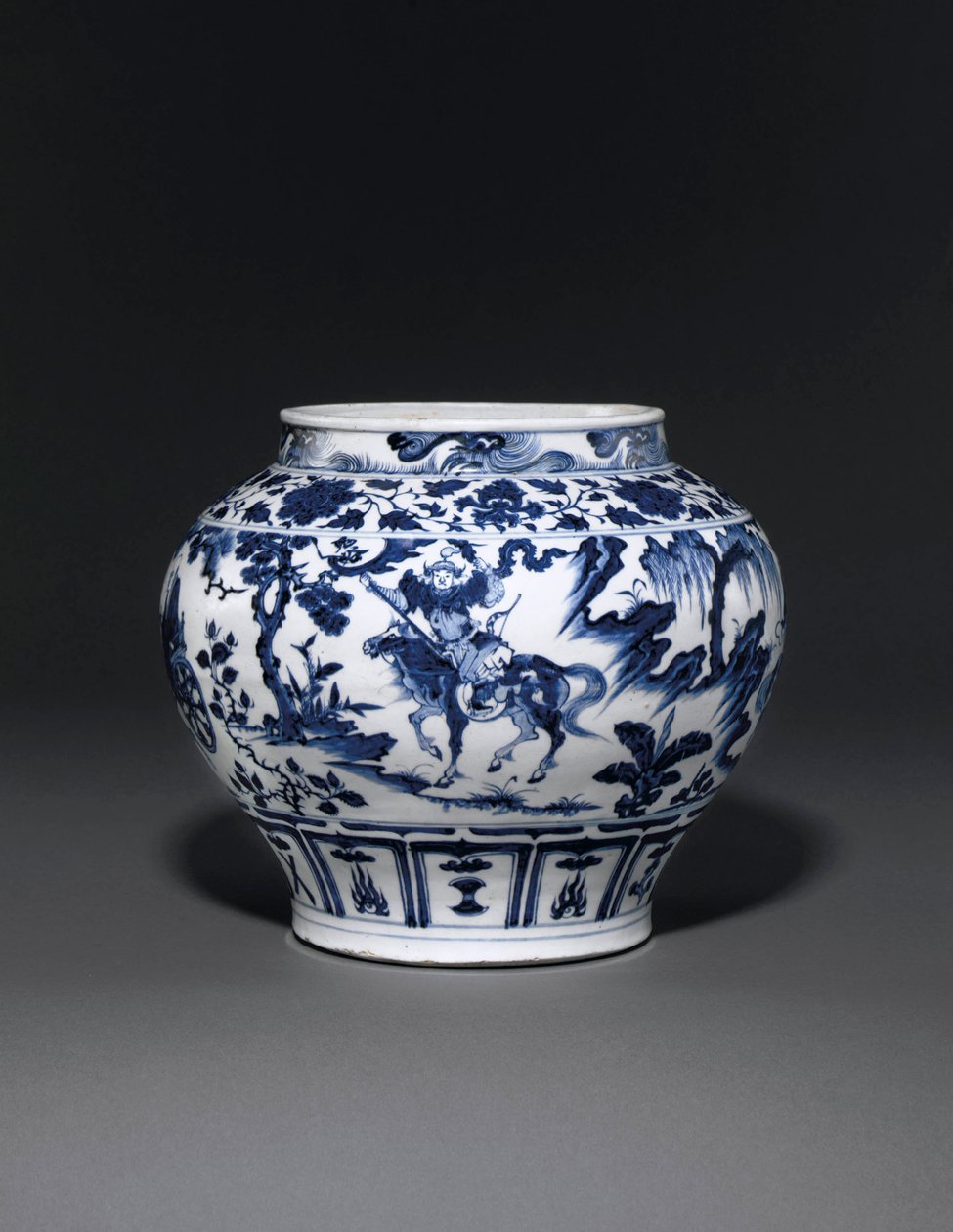 Jarra azul y blanca excepcionalmente rara e importante, Dinastía Yuan, mediados del siglo XIV de School Chinese