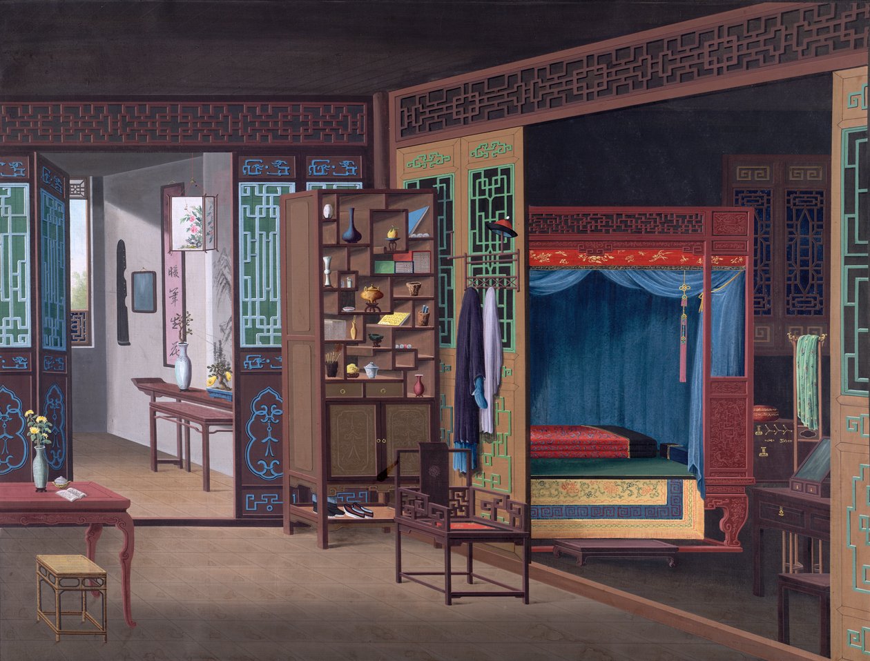 Interior de una casa china en Canton de School Chinese