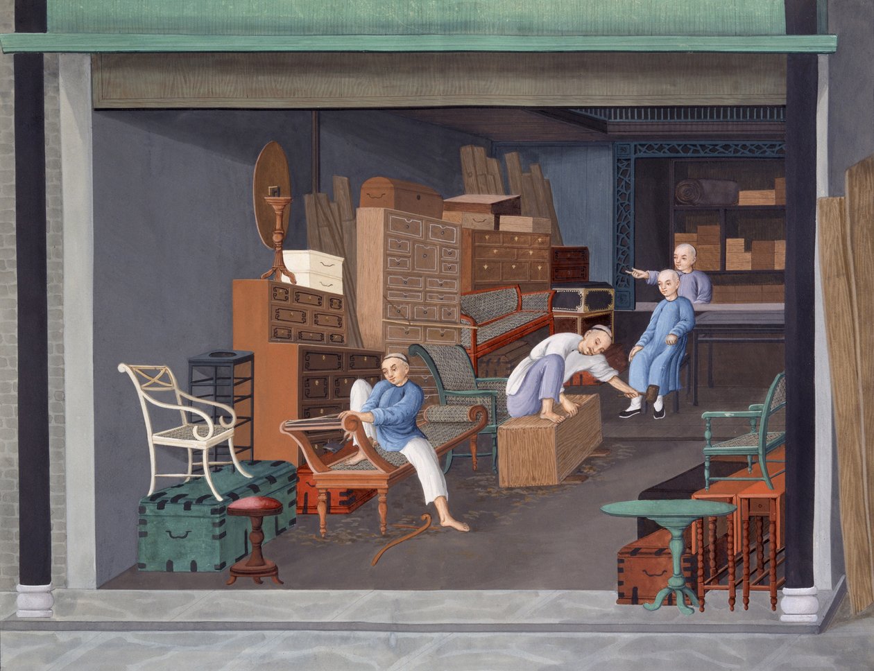 Fabricación de ebanistería europea, c.1825 (gouache sobre papel) de School Chinese