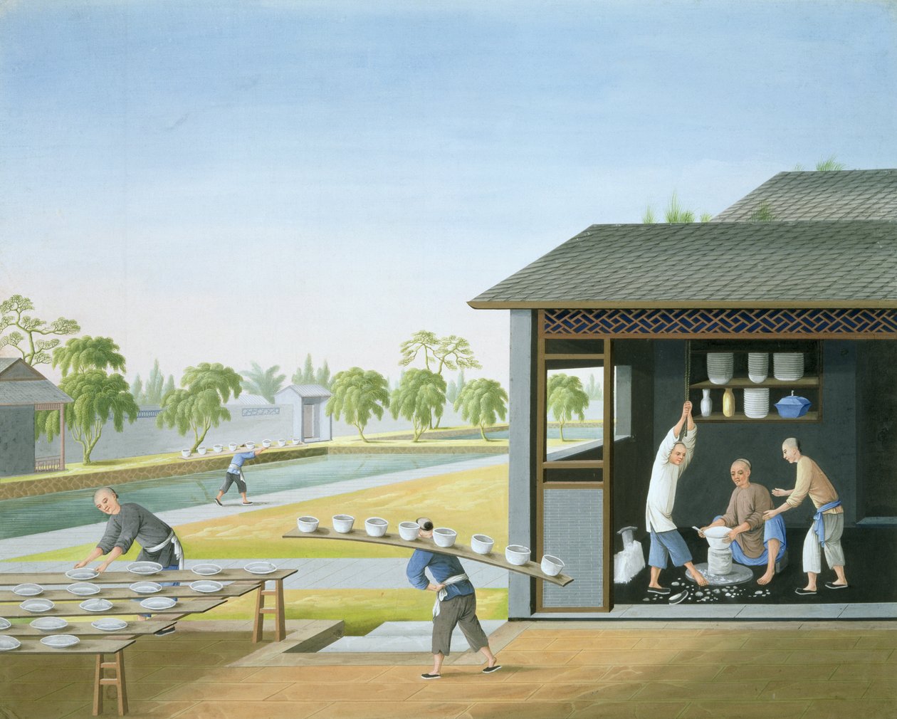 Fabricación de porcelana, China, c,1820 (gouache sobre papel) de School Chinese