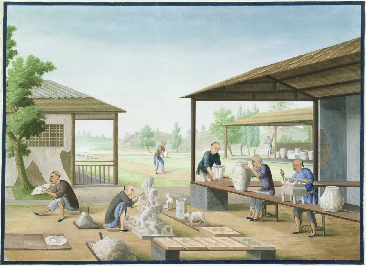 Fabricación de porcelana: Modelado y moldeado a mano (acuarela y gouache sobre papel) de School Chinese