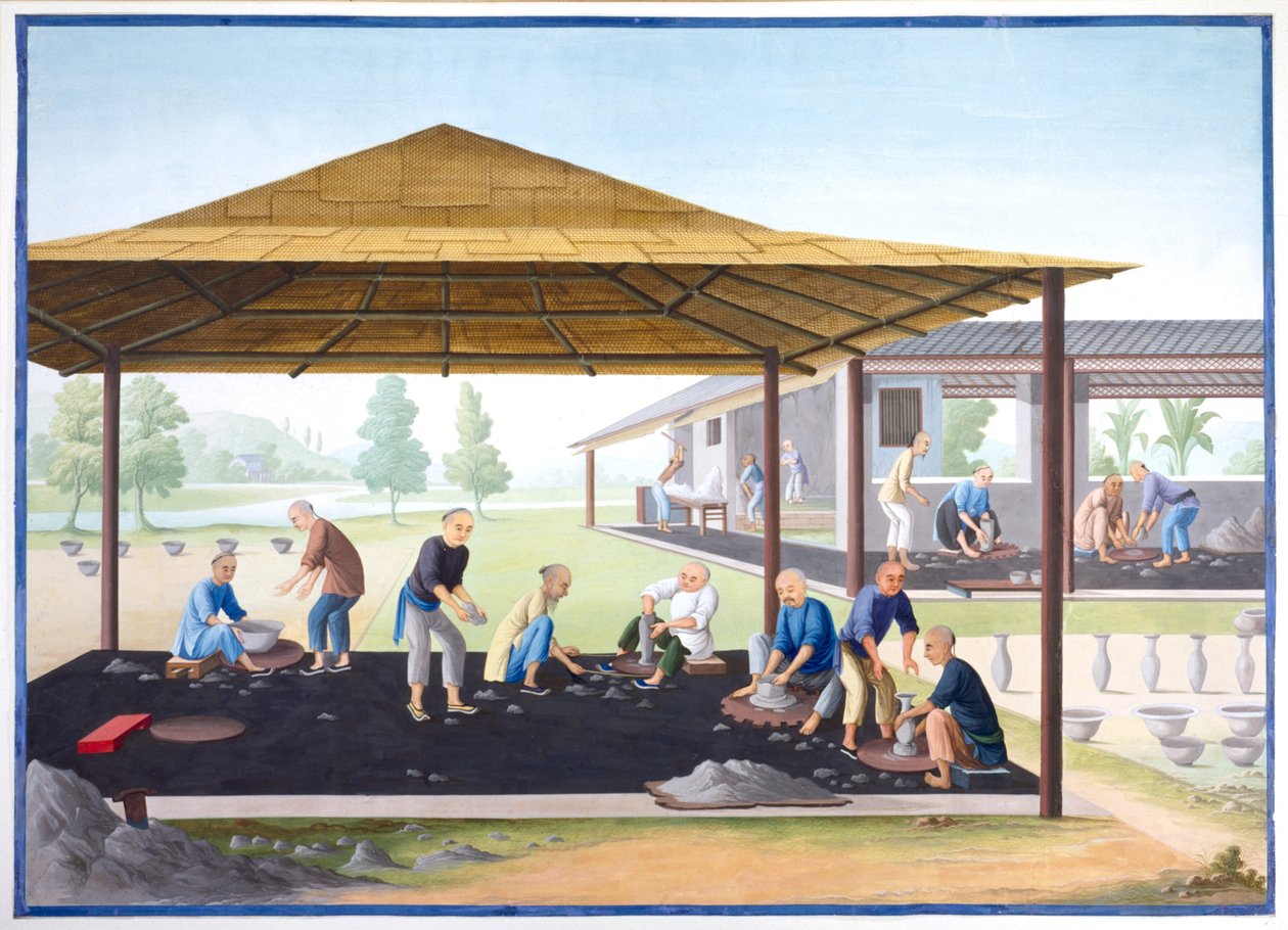 Modelado de jarrones y cuencos, c.1825 (gouache sobre papel) de School Chinese