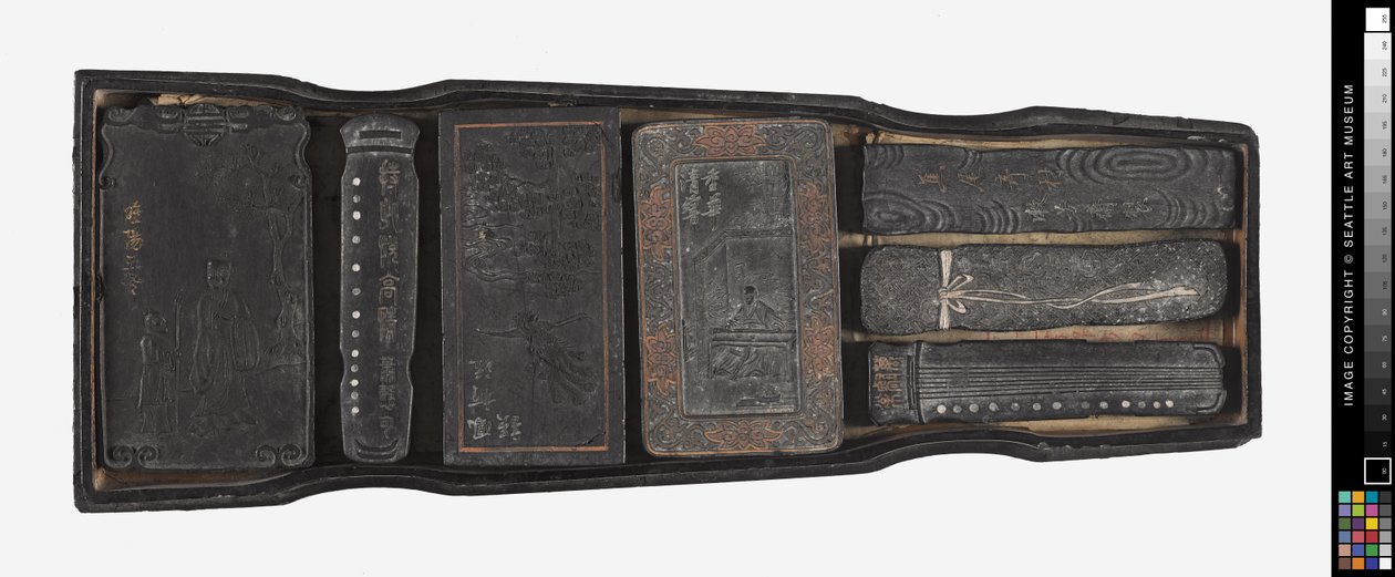 Juego de barras de tinta en caja de laca, finales del siglo XVII a principios del XVIII de School Chinese