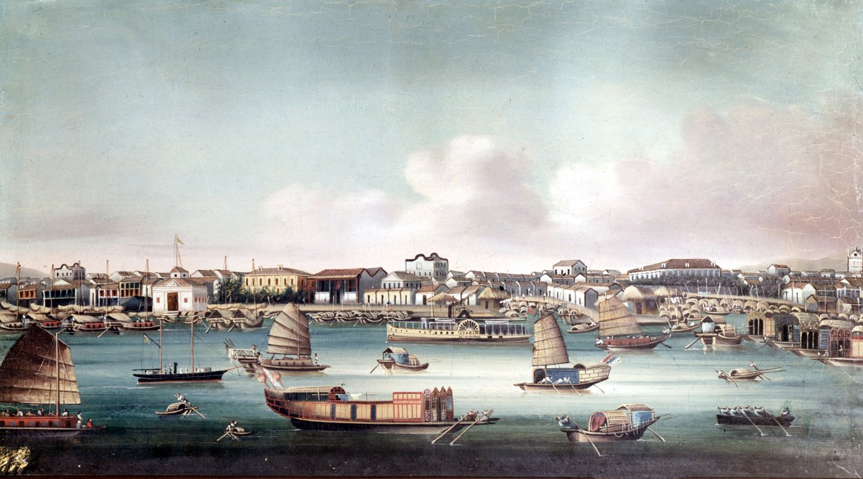 El puerto de Cantón (China) alrededor de mediados del siglo XIX. Pintura anónima china de School Chinese