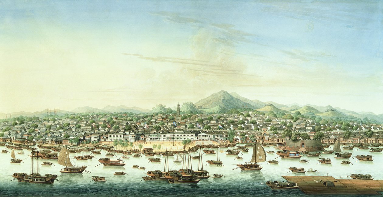 Vista de Cantón, c.1800 (acuarela y gouache sobre papel) de School Chinese