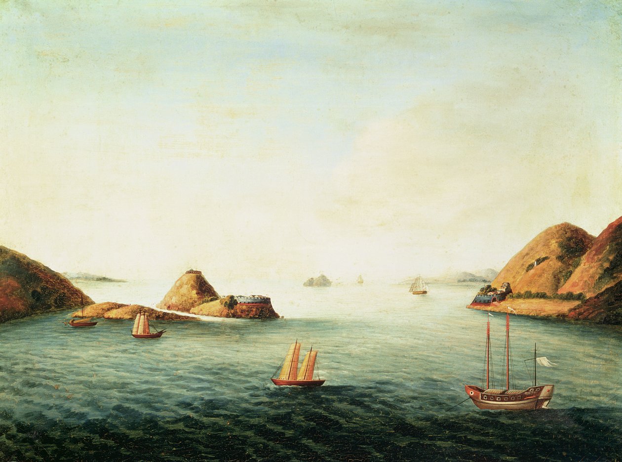 Vista de la Boca Tigris en el río Pearl, hacia 1830 (óleo sobre lienzo) de School Chinese