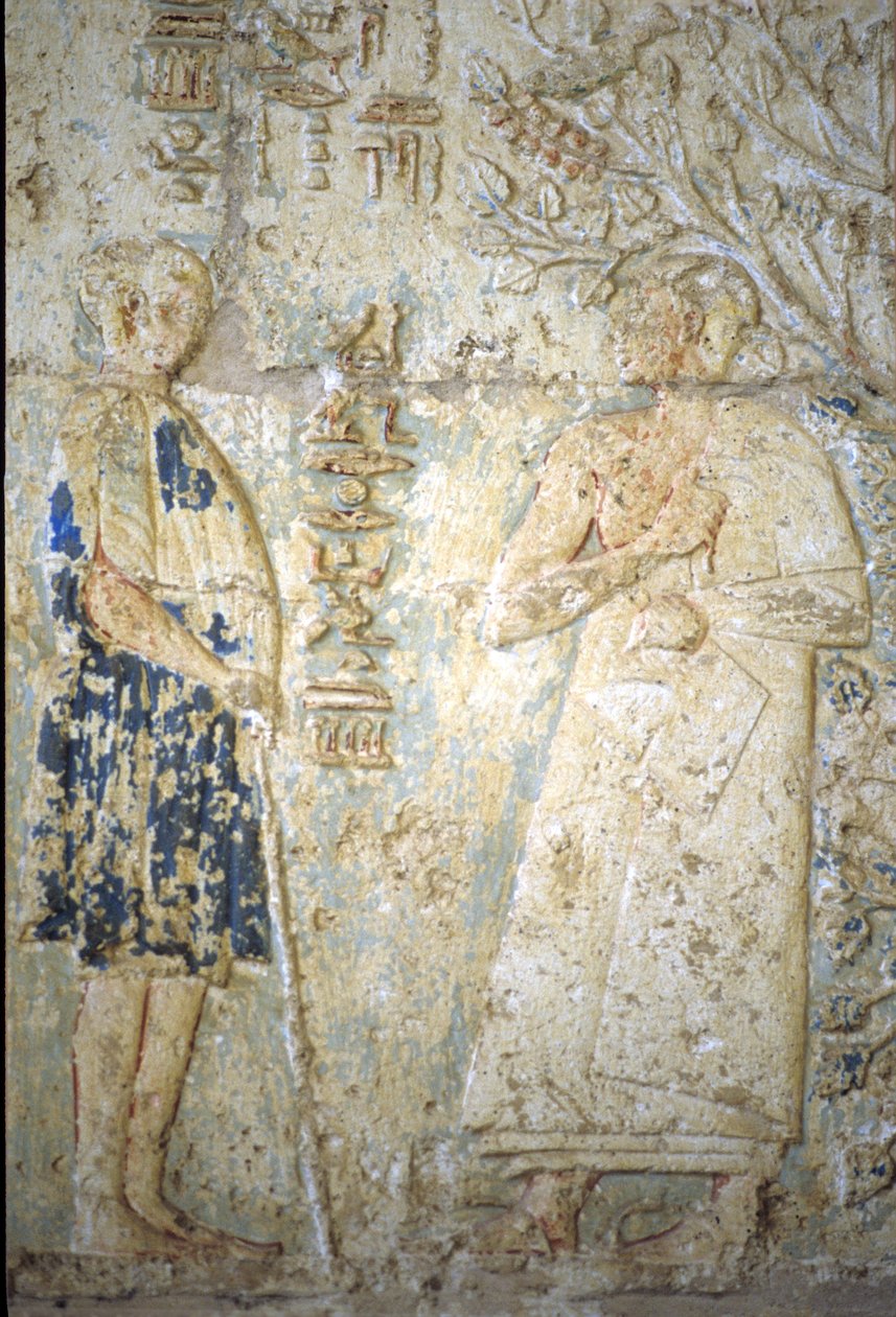 Antiguo Egipto, Pintura mural, Tumba de Petosiris, Tuna el Gebel, 300 a.C., Petosiris y su esposa (foto) de School Egyptian