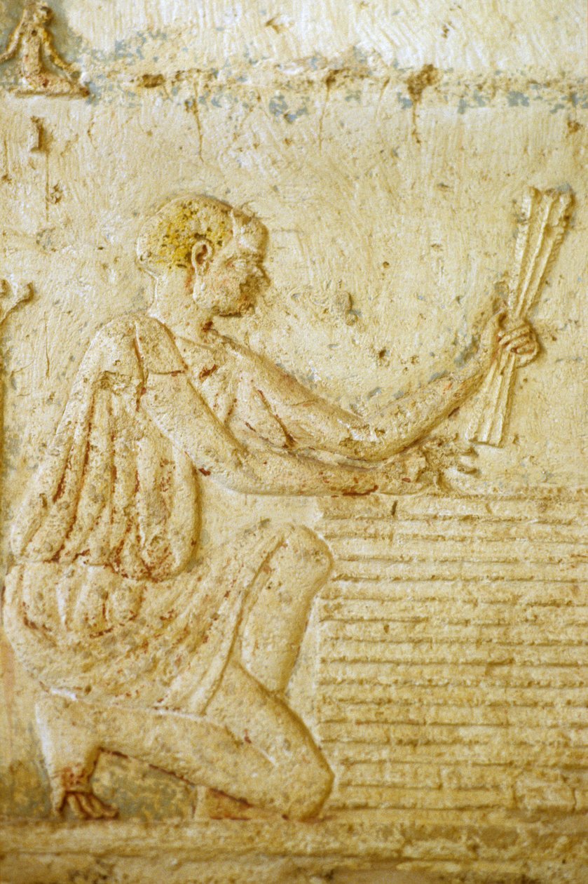 Antiguo Egipto, Pintura mural, Tumba de Petosiris, Tuna el Gebel, 300 a.C., La cosecha del lino (foto) de School Egyptian
