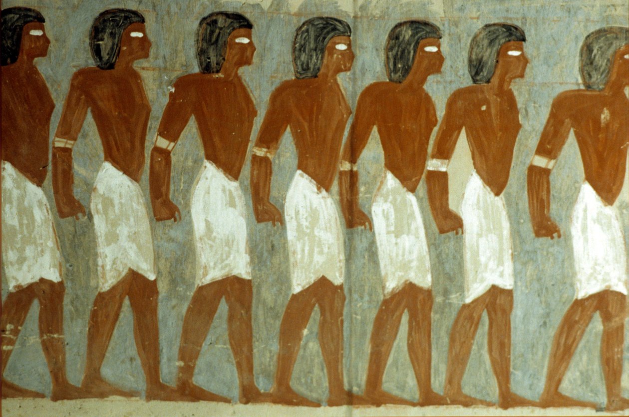 Antiguo Egipto, Pintura mural, Cautivos atados, Pintura incompleta, Tumba de Horemheb de School Egyptian