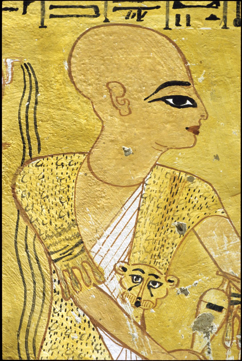 Antiguo Egipto, Pintura mural Tumba de Inherkhau, Tebas, Tumba de los Nobles, dinastía XX, Un sacerdote vierte libaciones para Inherkhau (foto) de School Egyptian