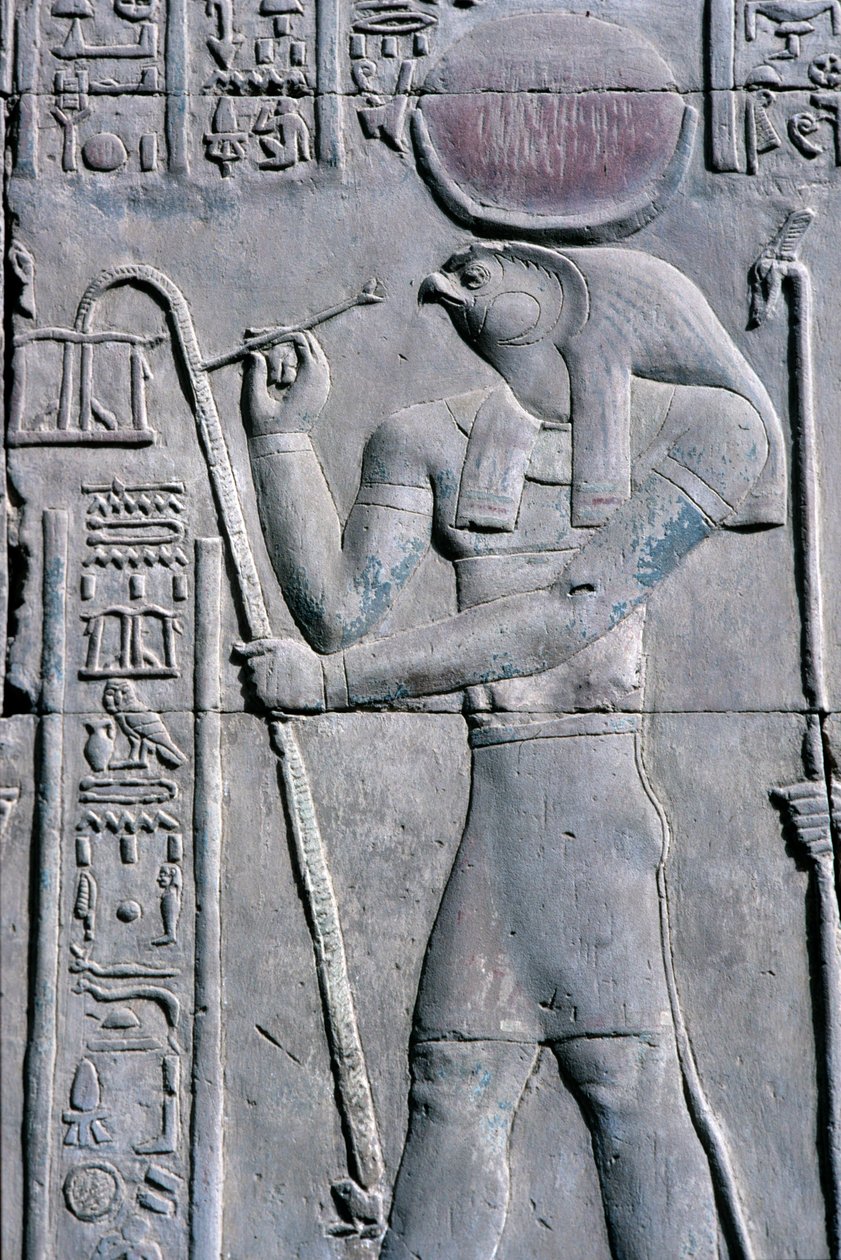 Antiguo Egipto, Pintura mural/talla, Horus escribe en un rollo de papiro, Templo de Sebek y Horus, Kom Ombo (foto) de School Egyptian