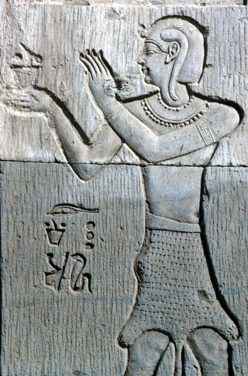 Antiguo Egipto, Pintura mural, Sacerdote con piel de leopardo, ofreciendo incienso, Templo de Sebek y Horus Kom Ombo (foto) de School Egyptian