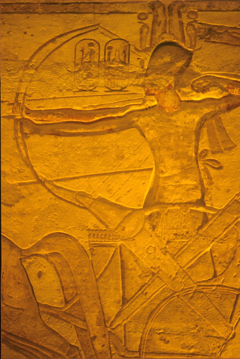Antiguo Egipto, Pintura mural/talla, Ramsés II en su carro en la batalla de Kadesh, Templo de Ramsés II y Nefertari, Abu Simbel. de School Egyptian