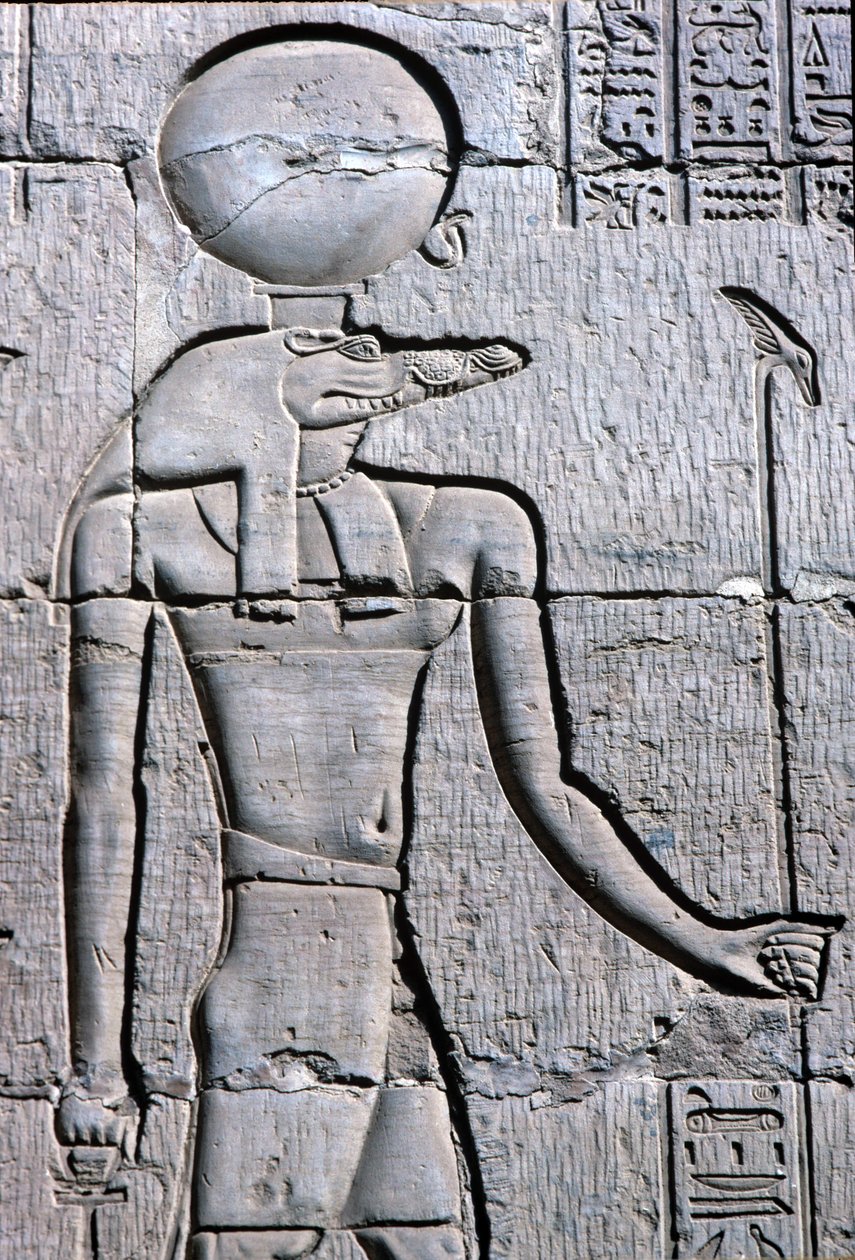 Antiguo Egipto, Pintura mural/talla, Sebek portando un anj de School Egyptian