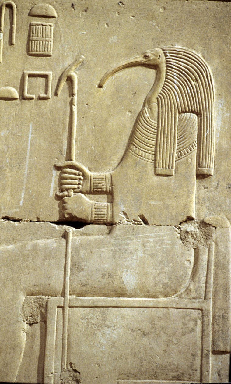 Antiguo Egipto, Pintura mural/talla, El dios Thot, Templo de Seti I, Abidos de School Egyptian