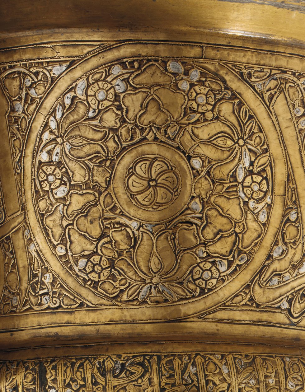 Detalle de un soporte de bandeja incrustado, Egipto o Siria mameluca, primera mitad del siglo XIV de School Egyptian