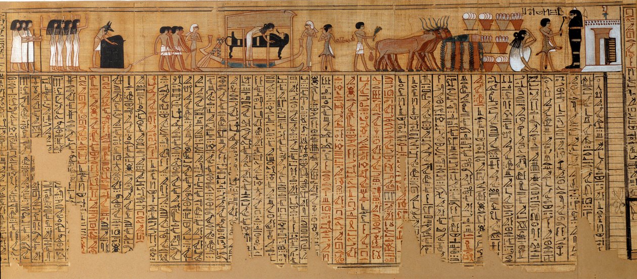 Antigüedad egipcia: Libro de los Muertos, Papiro de Nebqed. Alrededor de 1400-1350 a.C. 18ª dinastía. De Tebas. 6,3 m de longitud. París, Museo del Louvre de School Egyptian