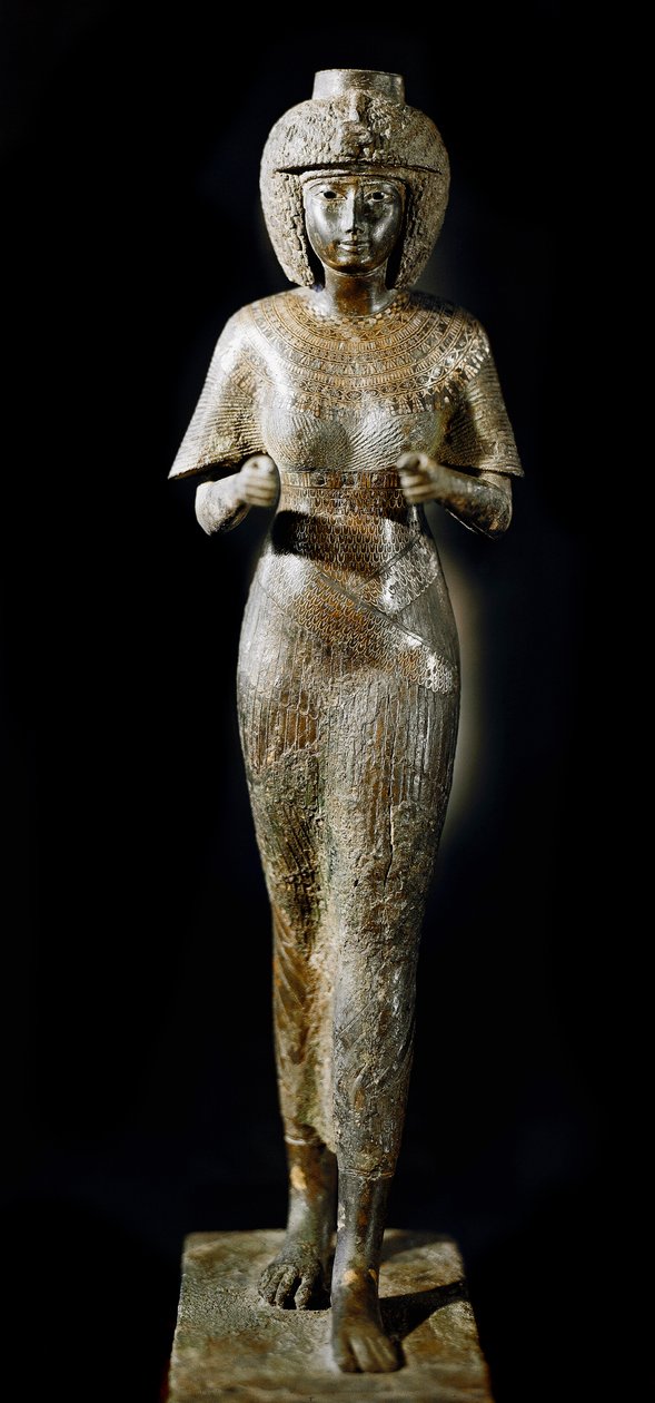 Antigüedad egipcia: estatua de bronce de la reina Karomama, esposa del faraón Takelot II. XXI dinastía. París, Museo del Louvre de School Egyptian