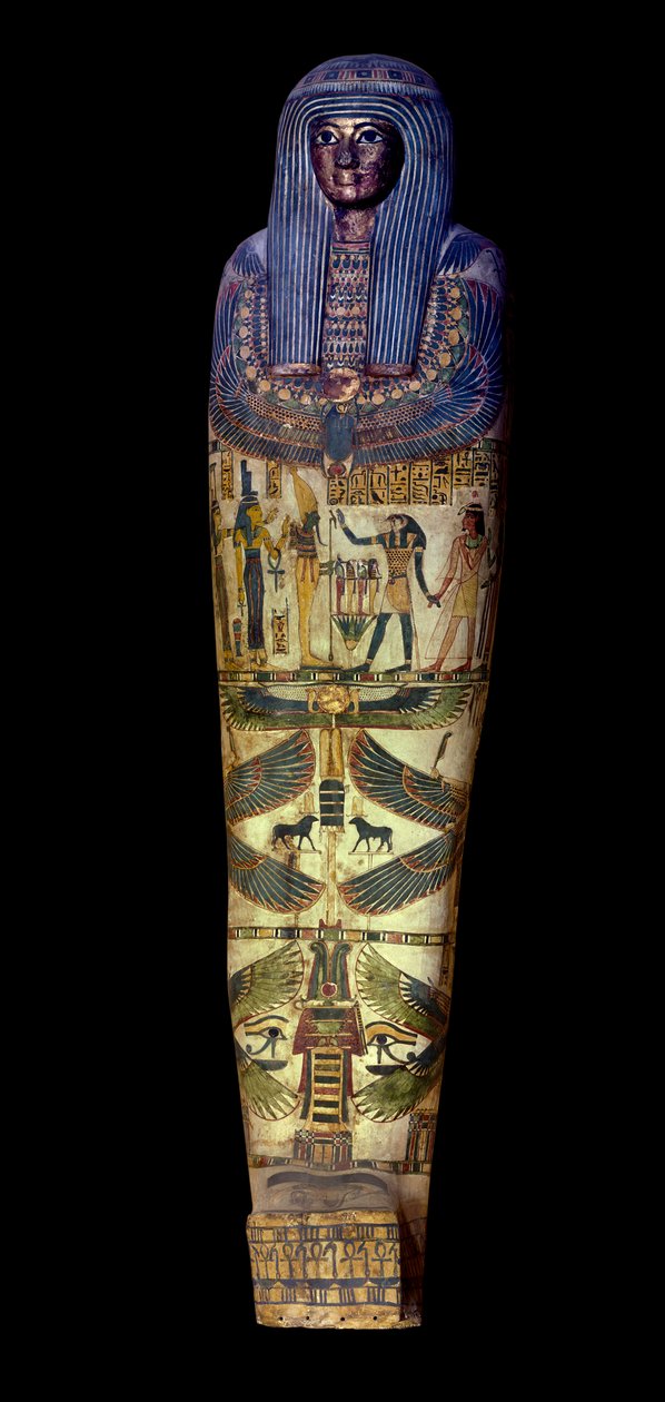 Antigüedad egipcia: tapa del sarcófago de Jedkhonsouioufankh (Djedkhonsouiouefankh), alrededor de 750 a.C., Museo del Louvre - Antigüedad Egipcia: tapa del sarcófago de Djedkhonsouioufankh (Djedkhonsouioufankh), alrededor de 750 a.C., Museo del Louvre, Par de School Egyptian