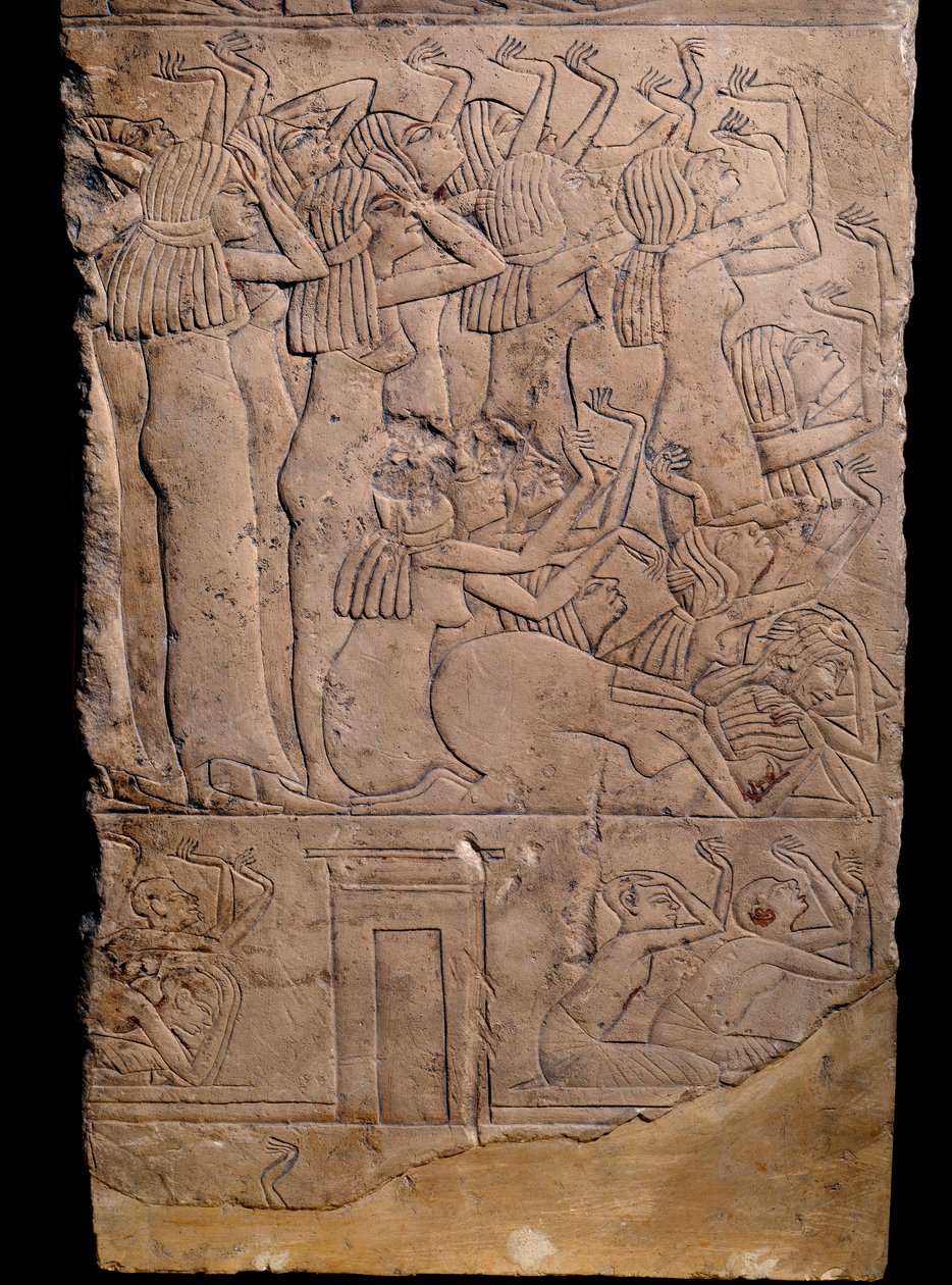 Antigüedad egipcia: tumba memphita de Horemheb en Saqqarah (Sakkarah o Saqqara), relieve: llanto en el funeral de Horemheb. XVIII dinastía (circa 1550-1295 a.C.) de School Egyptian