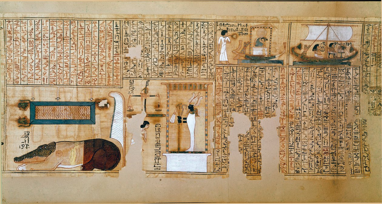 Antigüedades egipcias: fragmento del Libro de los Muertos, papiro de Nebqed. (detalle) 18ª dinastía. 1400-1350 a.C. París, Museo del Louvre de School Egyptian