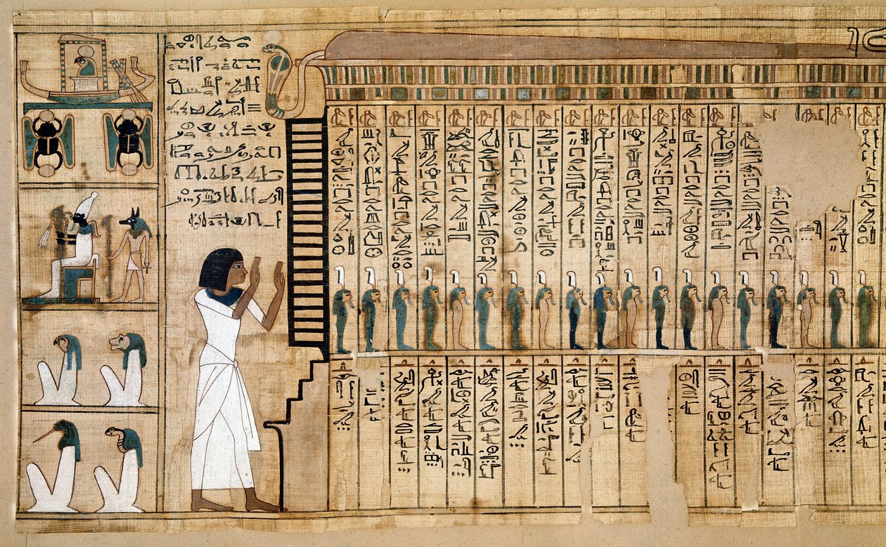 Antigüedades egipcias: fragmento del Libro de los Muertos, papiro de Nebqed. (detalle) 18ª dinastía. 1400-1350 a.C. París, Museo del Louvre de School Egyptian