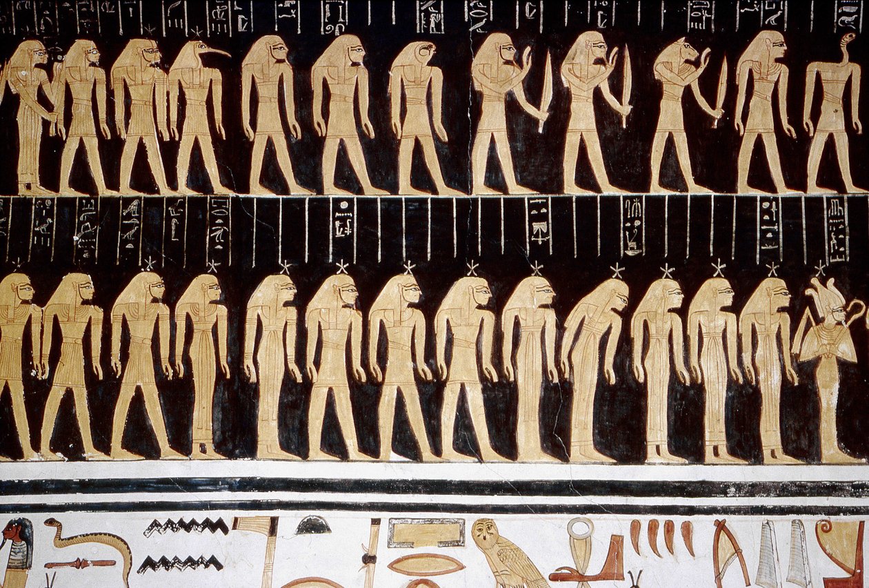 Luxor, Tebas: Valle de los Reyes, dibujo de dios y diosa en la pared interior de un templo. de School Egyptian