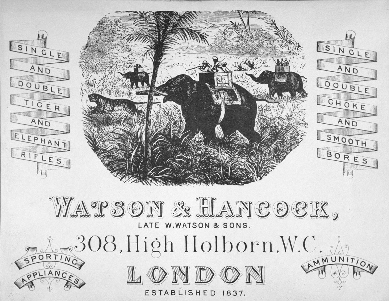 Anuncio de Watson & Hancock fabricantes de armas, c.1900 de School English
