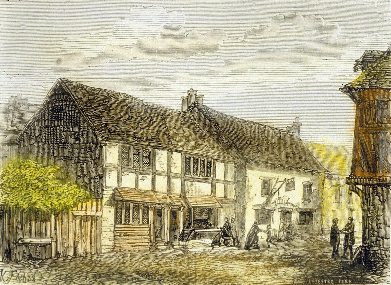 Lugar de nacimiento de William Shakespeare (grabado en color) de School English