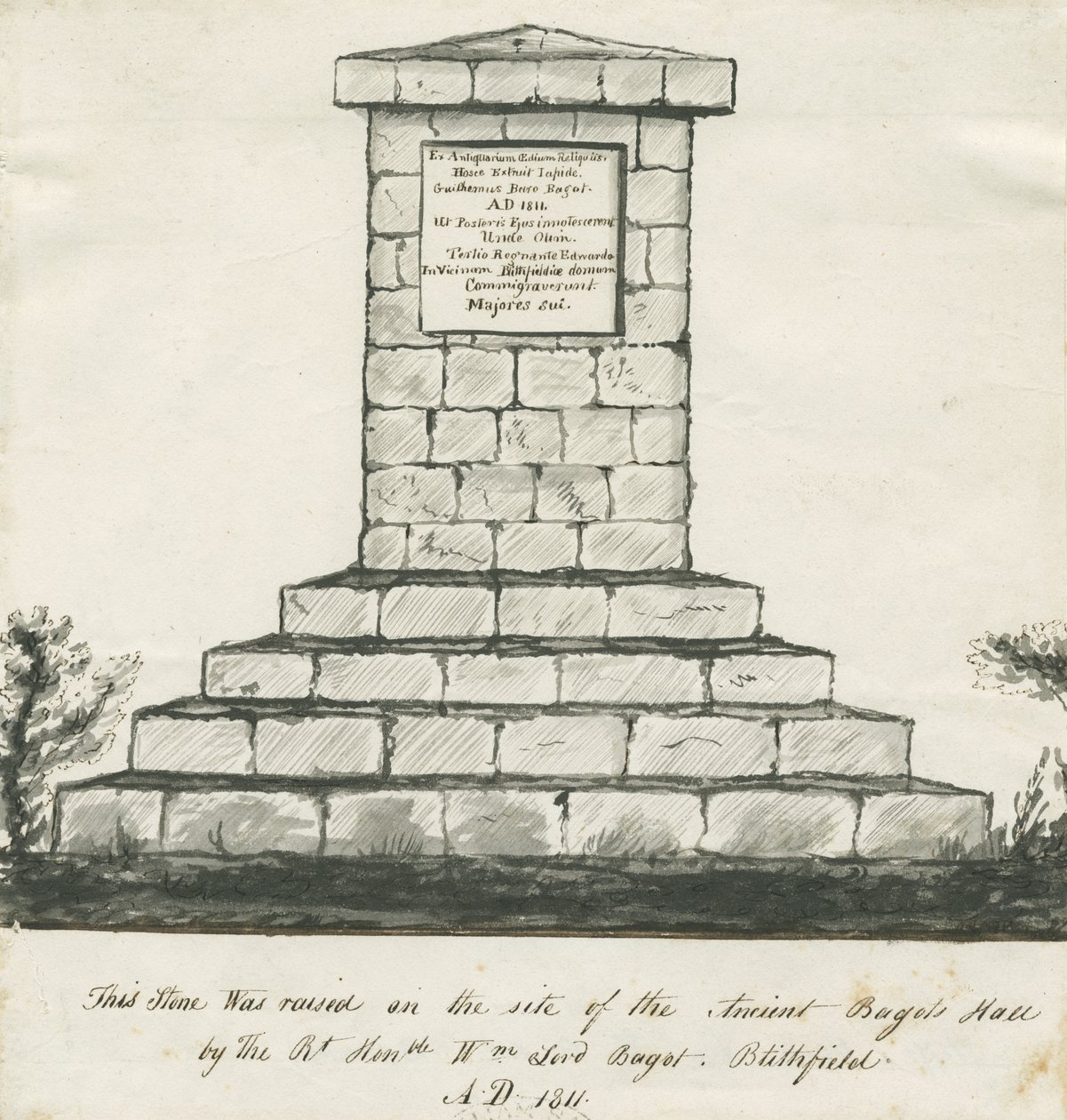 Blithfield - Memorial en el sitio del Antiguo Bagots Hall de School English
