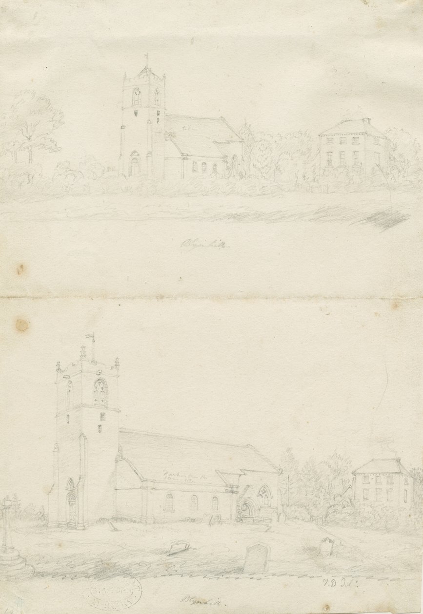 Iglesia de Blymhill: dibujos a lápiz, nd [1797] de School English