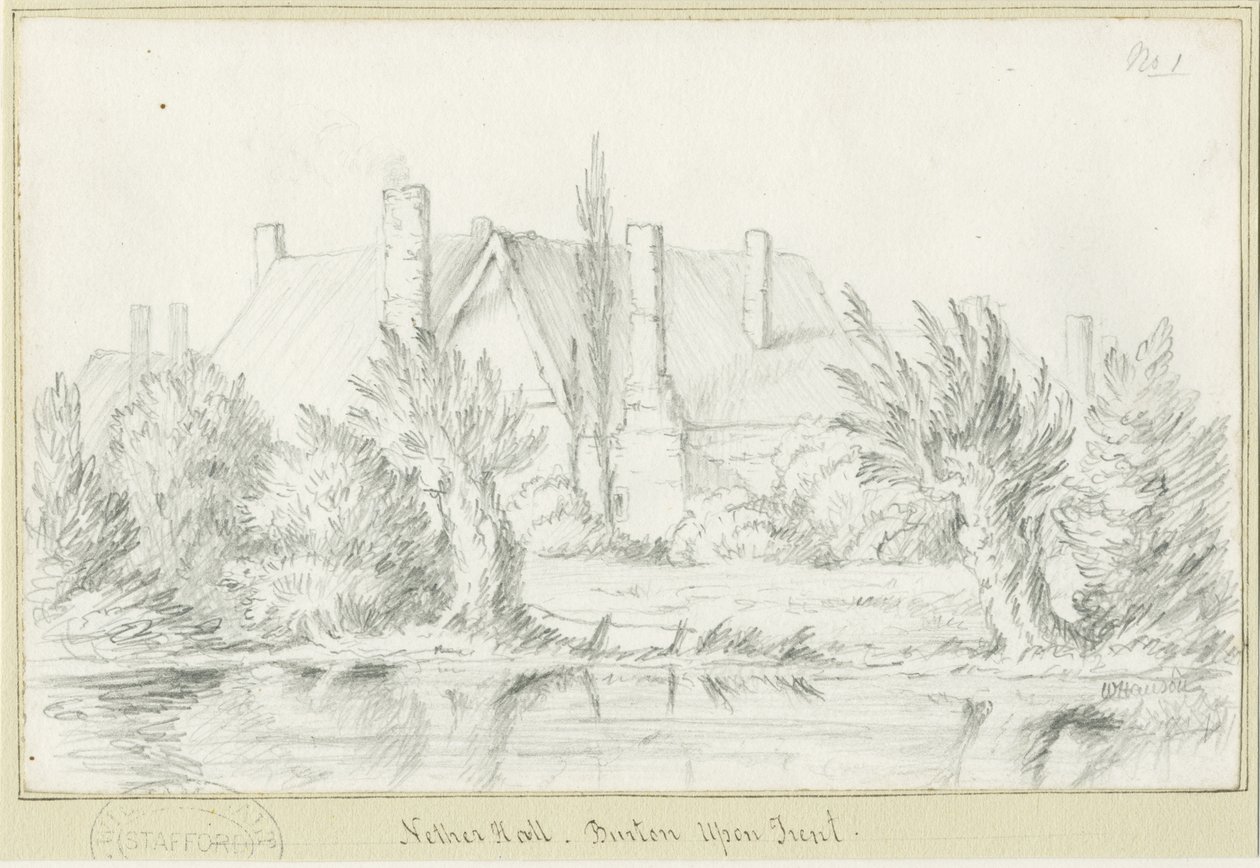 Burton-upon-Trent - Nether Hall: dibujo a lápiz, nd [?siglo XIX] de School English