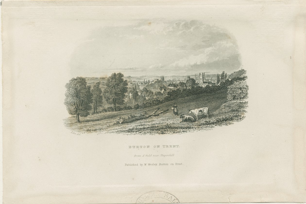 Puente y ciudad de Burton-upon-Trent (grabado en acero) de School English