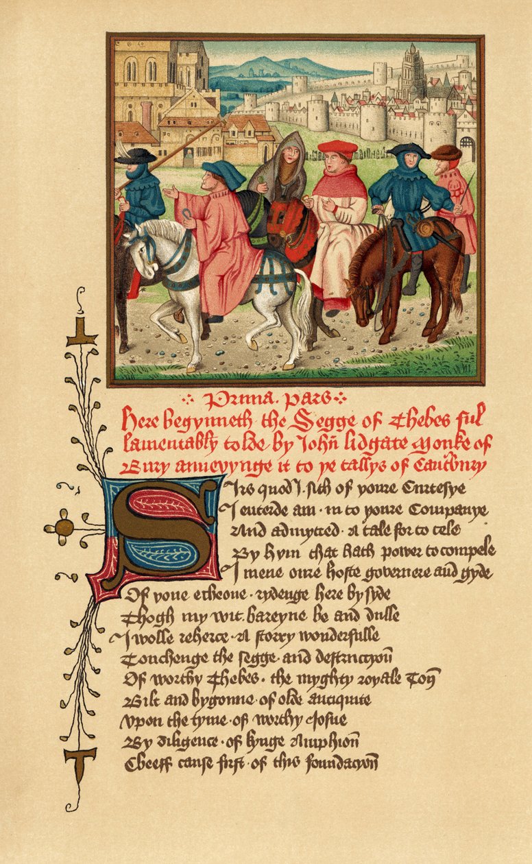 Peregrinos de Canterbury, ilustración de los Cuentos de Canterbury de Geoffrey Chaucer, de "Literatura inglesa" (impresión) de School English