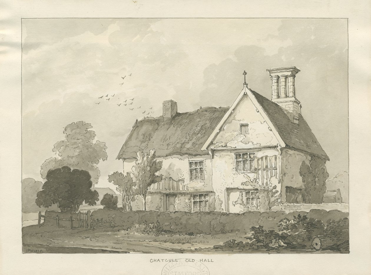 Chatcull Old Hall: dibujo a pluma y lavado de School English