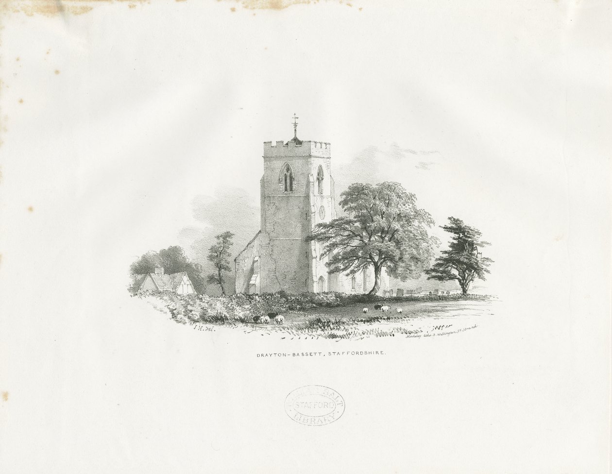 Iglesia de Drayton Bassett: litografía (viñeta), nd [c 1825-30] de School English