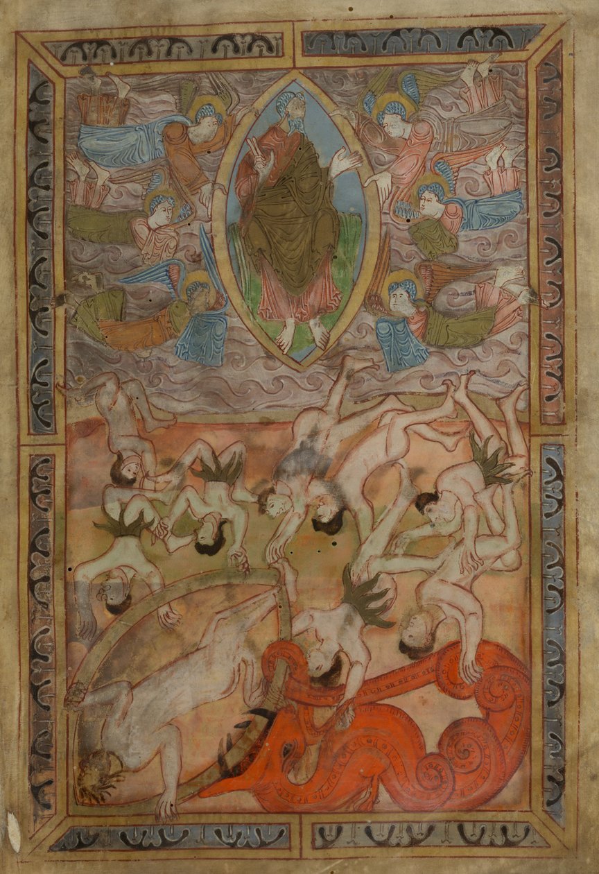 Génesis, Hexateuco inglés antiguo, Cotton MS Claudius B IV f.2r, c.1025-1200 (tinta sobre pergamino) de School English