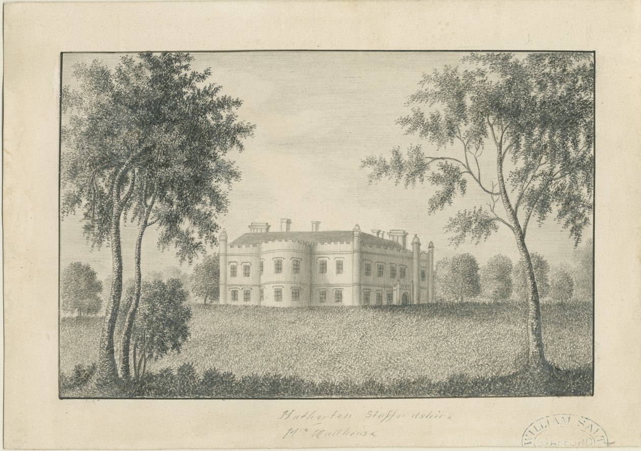 Hatherton Hall: dibujo a lápiz, nd [c 1860] de School English
