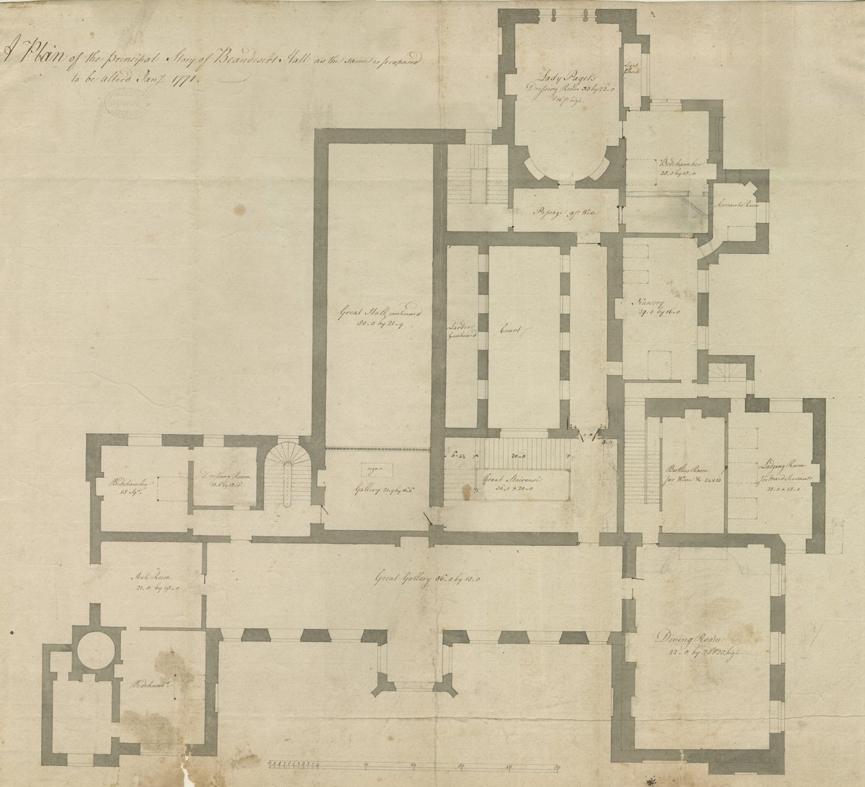 Interior de Beaudesert Hall y Parque de School English